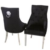 Set of 2 Bentley Chrome Black Velvet Dining Chairs